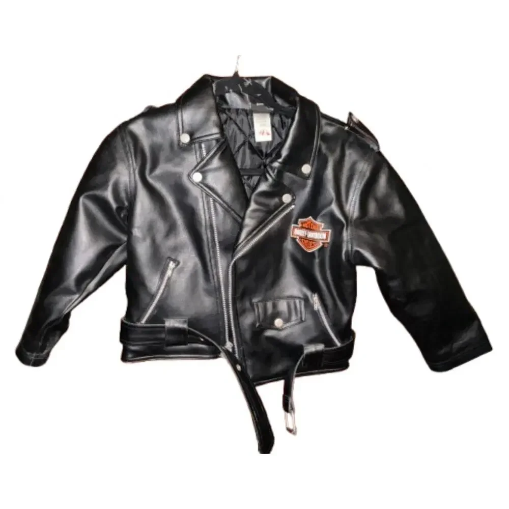 Harley Davidson Boys Faux Leather Jacket Black Size 7